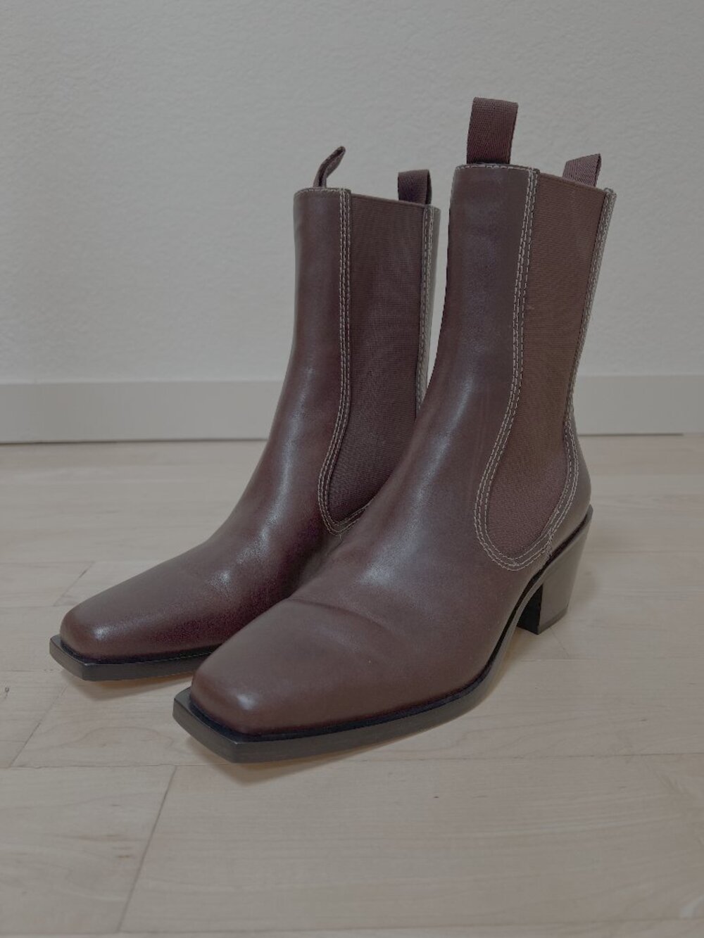 Loeffler Randall Nat 60MM Western Ankle Boots Espresso Size 10